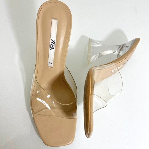Zara Open Toe Vinyl Sandal Heels - Picture 4 of 6